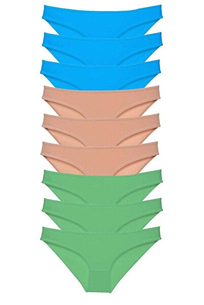 Mestore 9 Pieces Super Eco Set Lycra Women's Slip Panties Green Skin Blue