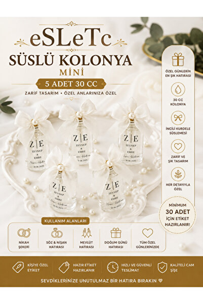 eSLeTc Cam Şişe Fiyonk Detaylı İncili Kolonya Söz, Nişan, Düğün, Kına, Nikah,...