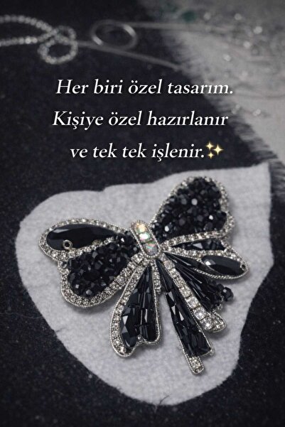 KALBİMİN İNCİLERİ EL İŞÇİLİĞİ NOİR ZARAFET FİYONK BROŞ