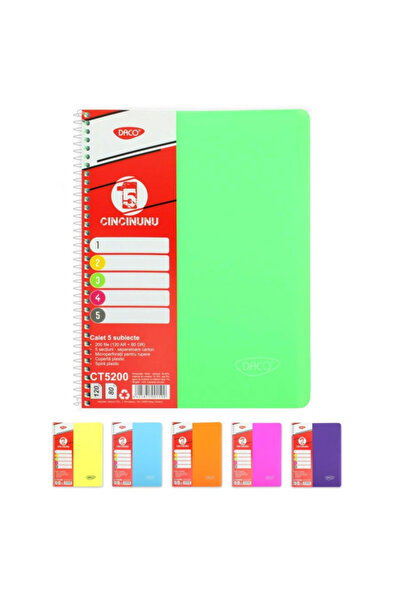 Daco Set 2 A4 Notebooks with 5 Subjects, 200 Sheets (120 Squared - 80 Lined)