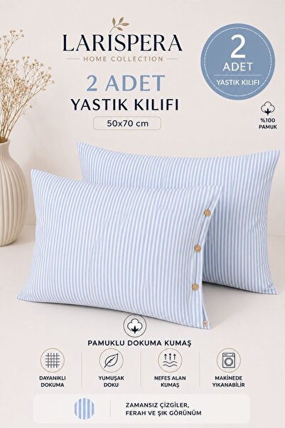 Larispera Striped Buttoned 2-Piece Pillowcase Cotton Decorative Pillowcase 50...