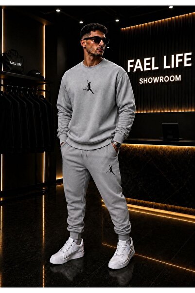 FAEL LİFE Unisex Wide Cut Zero Collar and Sweatpants Football Player Printed Set