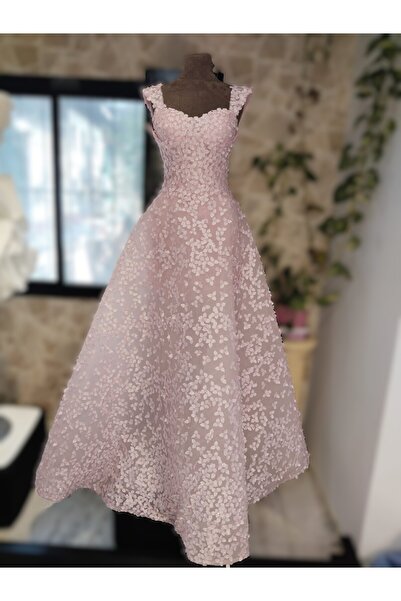 EKY GÖR SEV WEDDING DRESS TOZ PEMBE ÇİÇEKLİ NİŞANLIK