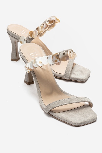 LuviShoes Arund Beige Suede Genuine Leather Women's Thin Heeled Slippers with...