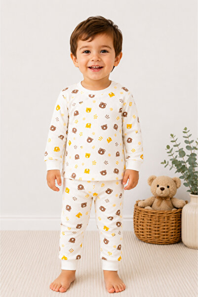 TİNY GOLDEN Snap Fastener Baby Pajama Set with Pattern, 100% Cotton, 2-Piece ...
