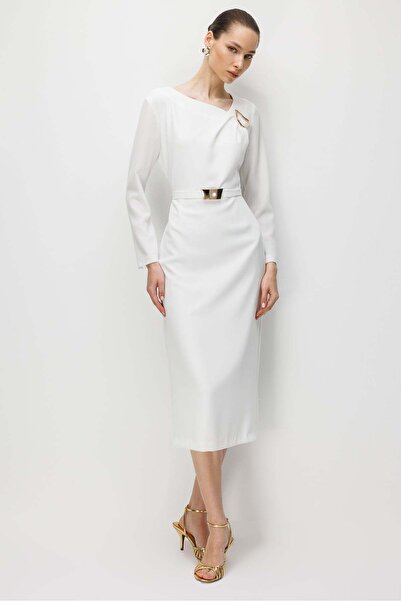 Moda İlgi Modailgi Dress with Metal Accessory Detail on Waist and Shoulder-60122