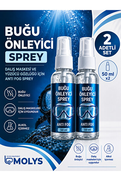 MOLYS Anti Fog Sprey 50 ml x 2 - Dalış Maskesi ve Yüzücü Gözlüğü Buğu Önleyic...