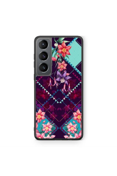 Other Samsung S21 PLUS Checkered flowers Black Glossy Θήκη