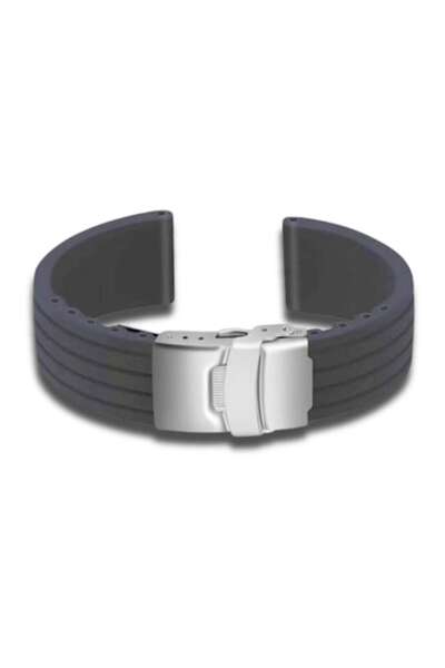 OEM Silicone Watch Strap, Linear Print, Plain, Silver Buckle, 24mm, Black