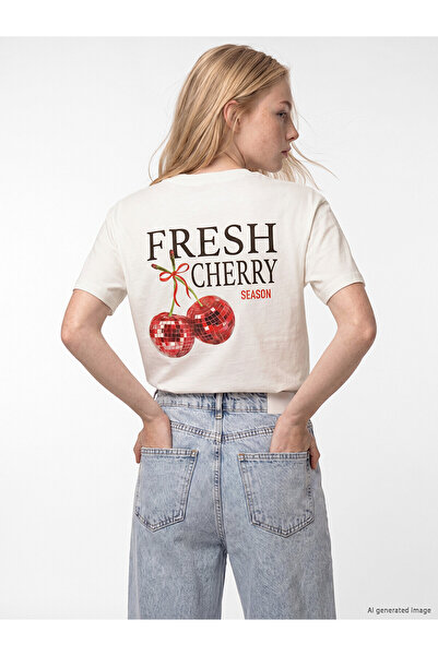 LC Waikiki Peak New Season Cherry Printed 100% Cotton Women's T-Shirt