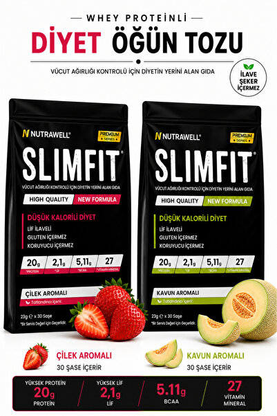 Nutrawell Çilek ve Kavun 2li Set 60 Öğün Yüksek Proteinli Diyet Öğün Tozu