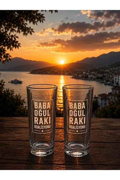 FH STLY Baba Oğul Rakı Koalisyonu Yazılı Kişiye Özel Tasarım Rakı Bardağı 2’li