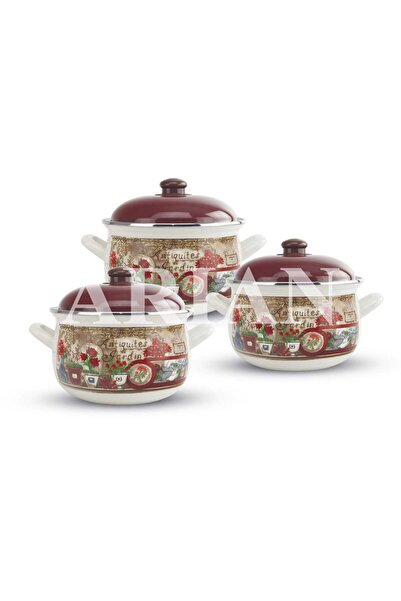 Arian Top Bottom Set of 3 enamel pots with Arian lid, capacity 3.8L, 4.8L, 6....