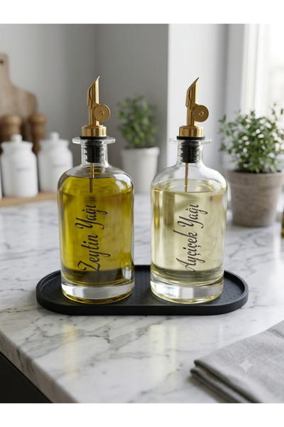 Dia 2-Piece Glass Oil Pot Set with Black Silicone Base and Gold Head