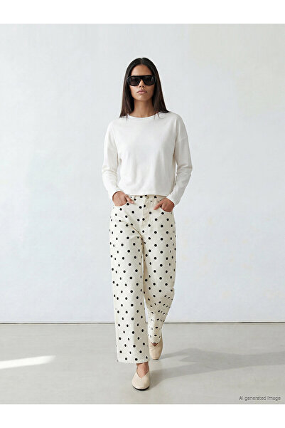 LC Waikiki Nevavm Wideleg Polka Dot Women's Jean Pants with a Difference