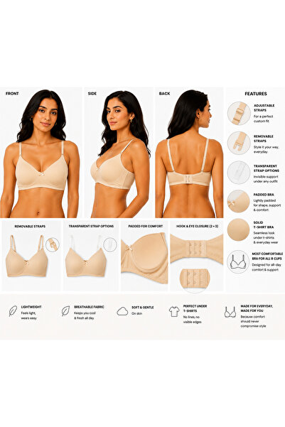 RAJNI Women Girl Soft Cotton Padded Bra Medium Coverage Seamless Stretch Brea...