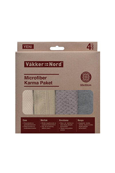 VAKKER NORD Väkker Nord Mikrofiber Karma Paket 4lü 32x32 cm - Cam Mutfak Kuru...