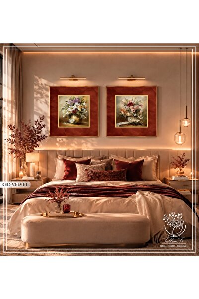 Tablomtr Red Velvet - Dijital Baskılı Gold Metal Çerçeveli Gerçek Camlı 2'li ...