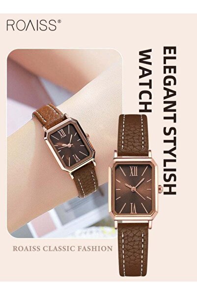 ROAISS Womens Leather Strap Quartz Watch Analog Rectangle Dial Waterproof Fas...