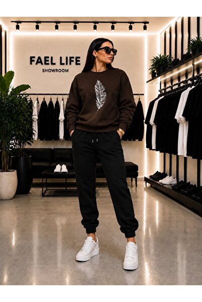FAEL LİFE SET UNISEX CU GULER ROTUND ȘI PANTALONI DE TRENING CU IMPRIMEU PENE