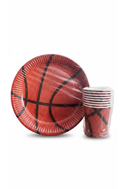 Cadde Süs Basketbol Topu Temalı Tabak Bardak 8'li Set
