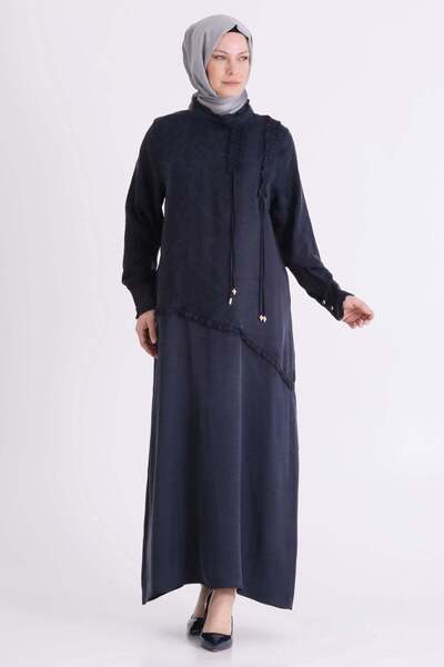 ottoman wear Behrem Büyük Beden Tesettür Elbise Lacivert OTW75017