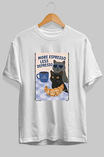 Ankhises For the Sake of Cats 111 Front Cat Printed White Oversize T-Shirt 10...