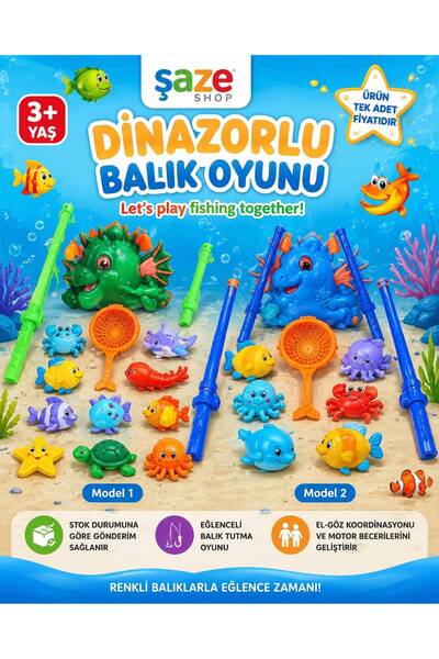 SAZE Dinazorlu Balık Tutma Oyunu – Eğitici ve Eğlenceli Balık Yakalama Seti 3...