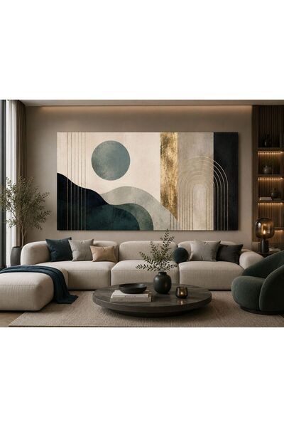 walliva Modern Mavi Gold Geometrik Soyut Tablo – Çerçevesiz Premium Kanvas Du...