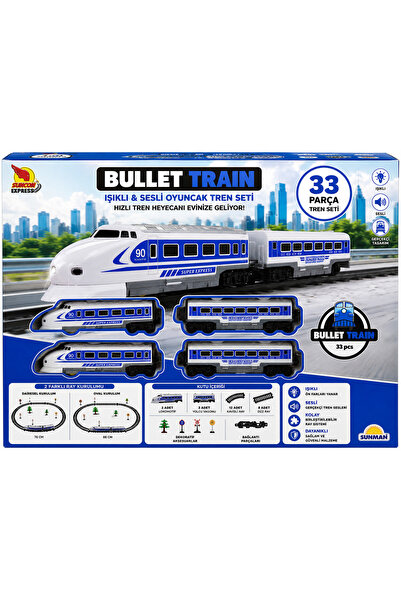 Sunman Bullet Train Işıklı ve Sesli Oyuncak Tren Seti 33 Parça Raylı Hızlı Tr...