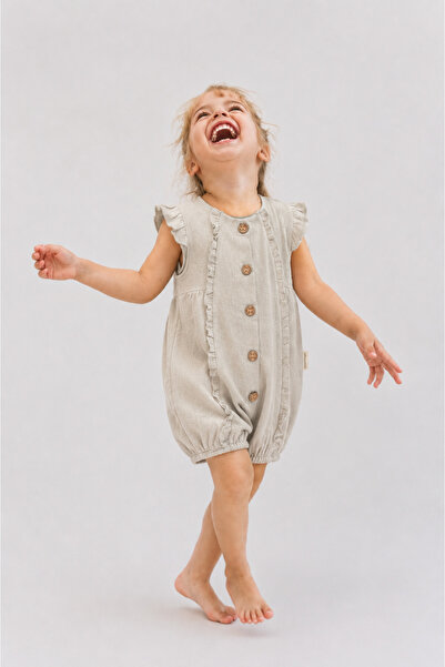 Elo Ruffled Button Closure Linen Baby Romper