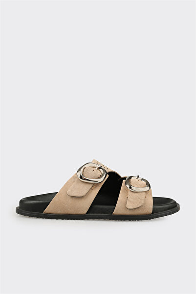 Elle Shoes Bej Deri Kadın Terlik