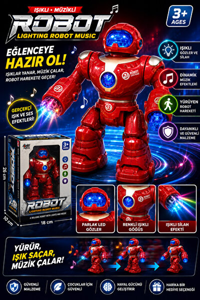 Kidora Toys Elektronik Robot Oyuncak Işıklı Sesli Yürüyen Robot Çocuk Oyuncağ...