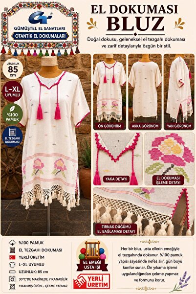 GÜMÜŞTEL EL SANATLARI Handwoven Authentic Tunic 100% Handcrafted
