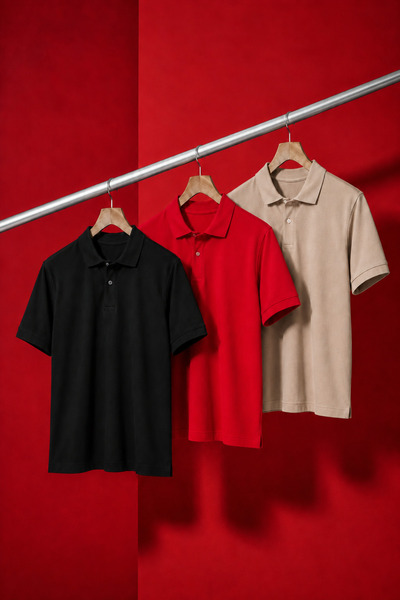 COMBİNE MİCHAİL Men's Basic Loose 3-Piece Polo Collar T-Shirt