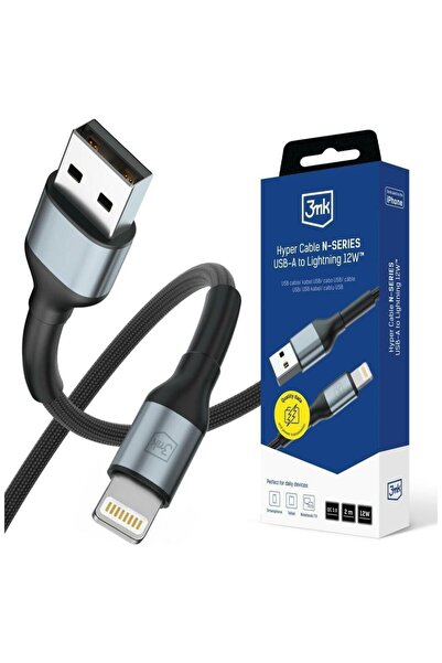 3MK Cablu de date Hyper N-SERIES USB-A la Lightning, 2m, 12W, Negru