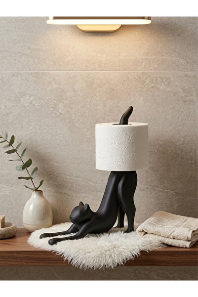 Kaya Hediyelik Banyo İçin Büyük Boy Dekoratif Kedi Figürlü Biblo Tuvalet Kağı...
