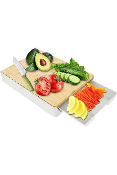 Arabest Bamboo Cutting Board,with Storage Tray,Detachable Plastic Container,E...