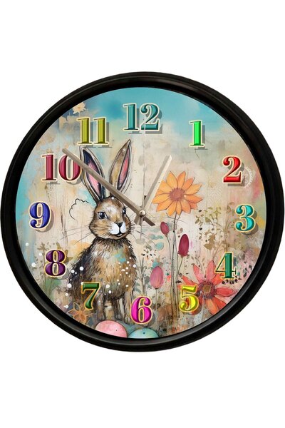 Caseras Rabbit among Flowers Themed Decorative Wall Clock 28 cm Silent Mechanism
