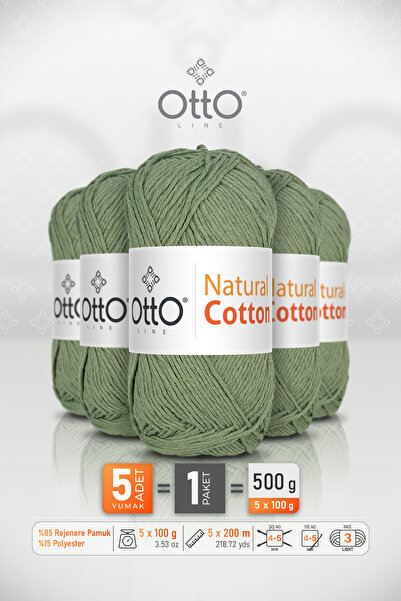 Otto قطن طبيعي - أخضر (6052) - عبوة من 5 قطع - 2 مم/100 جرام/200 متر - قطن بو...