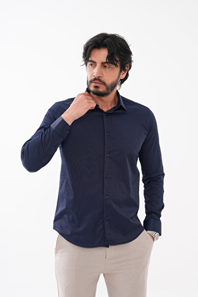 GustmanModa LACİVERT KLASİK YAKA GÖMLEK