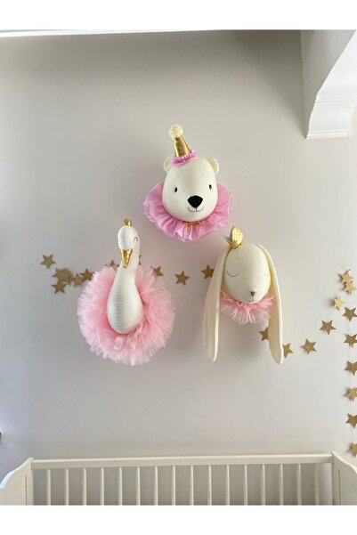 minibellababy üçlü set duvar dekoru Ayı tavşan kuğu çocuk odası duvar dekoras...