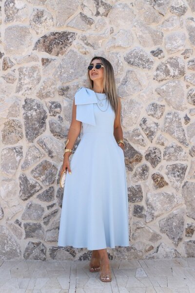 bytugcekaya Baby Blue Shoulder Bow Dress