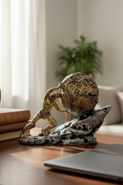 DekorKutum Sisyphus Heykeli Yuvarlanan Taşı Tutan Adam Biblo Dekoratif Ev Ofi...