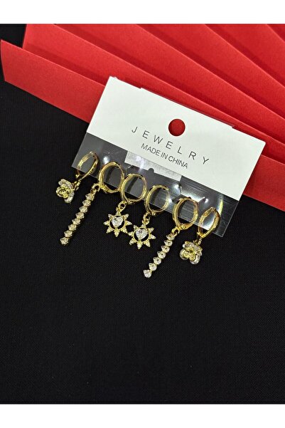Melisa Takı & Aksesuar 316L Çelik Jewelry Gold Renk 6lı Set Küpe