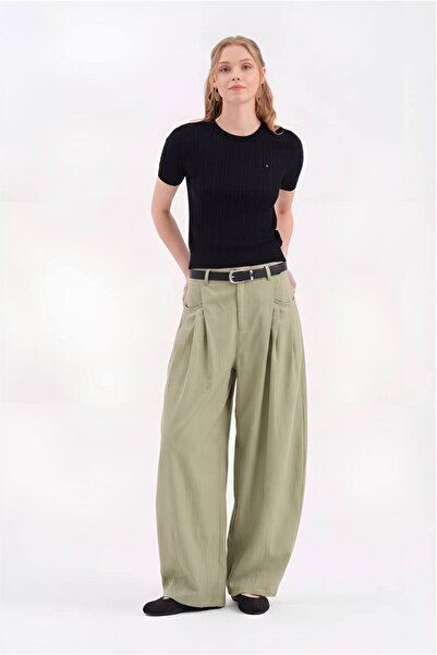 tw3 Women's 100% cotton pile detailed balloon fit design pants