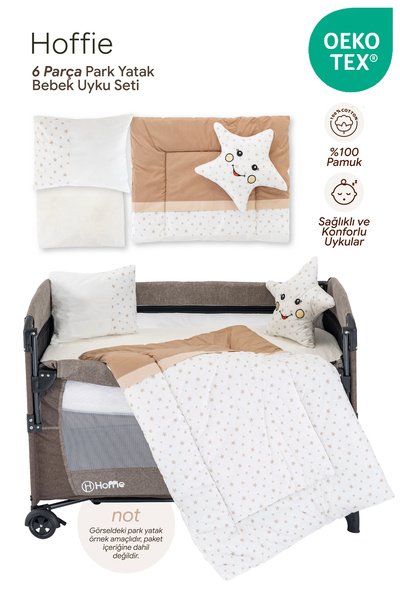 Hoffie Premium Park Yatak Uyku Seti Bebek Beşik Uyku Seti Pamuklu Kumaş 6 Parça
