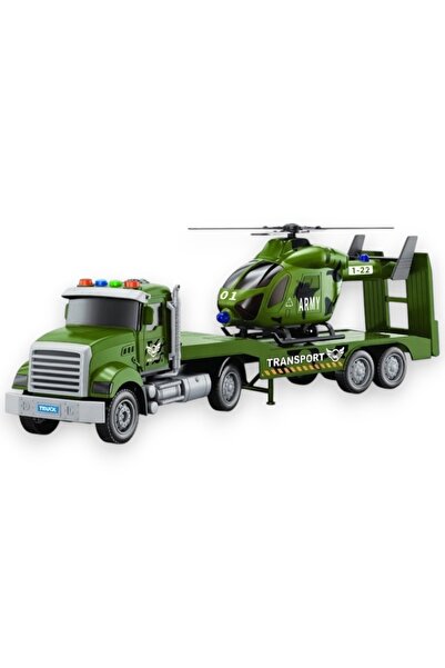 Avaleea Trailer Militar cu Elicopter pe Platforma, Frictiune, Lumini si Sunet...