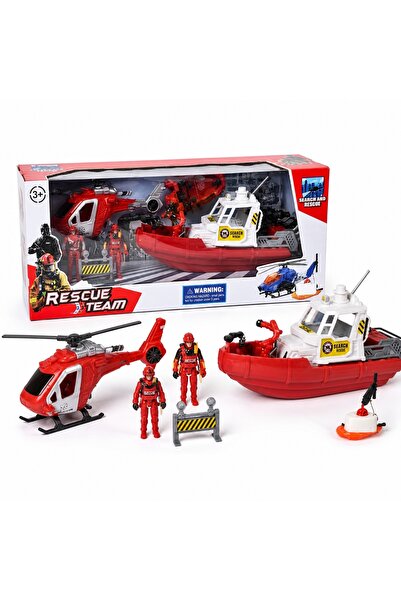 Avaleea Set Joaca Rescue Team Copii Cu Barca De Salvare Elicopter Si Figurine...
