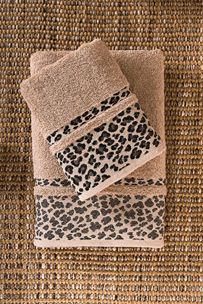 Zühre Home 2'li Leopar Desenli Pamuk Havlu Seti | 70x140 Banyo Havlusu - 50x9...